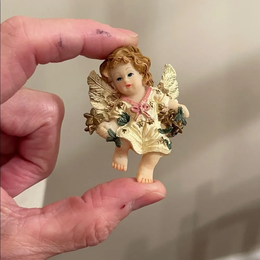 Vintage Charming Angel Figurine with Gold and Cream Dress Brooch